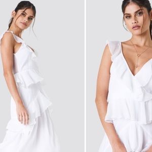 Deep Back Frill Chiffon Dress White
